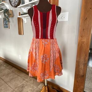 Free People Katie’s crochet tank dress women’s size medium red orange boho beach